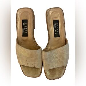 Stuart Weitzman Gold Slip On Sandals Size 7.5